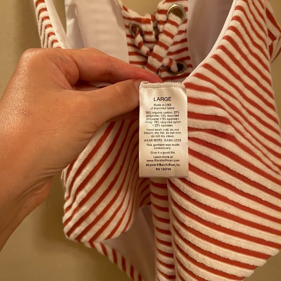 Mara Hoffman Terry Lace-Up Striped Swimsuit in Rust - Picture 5 of 7